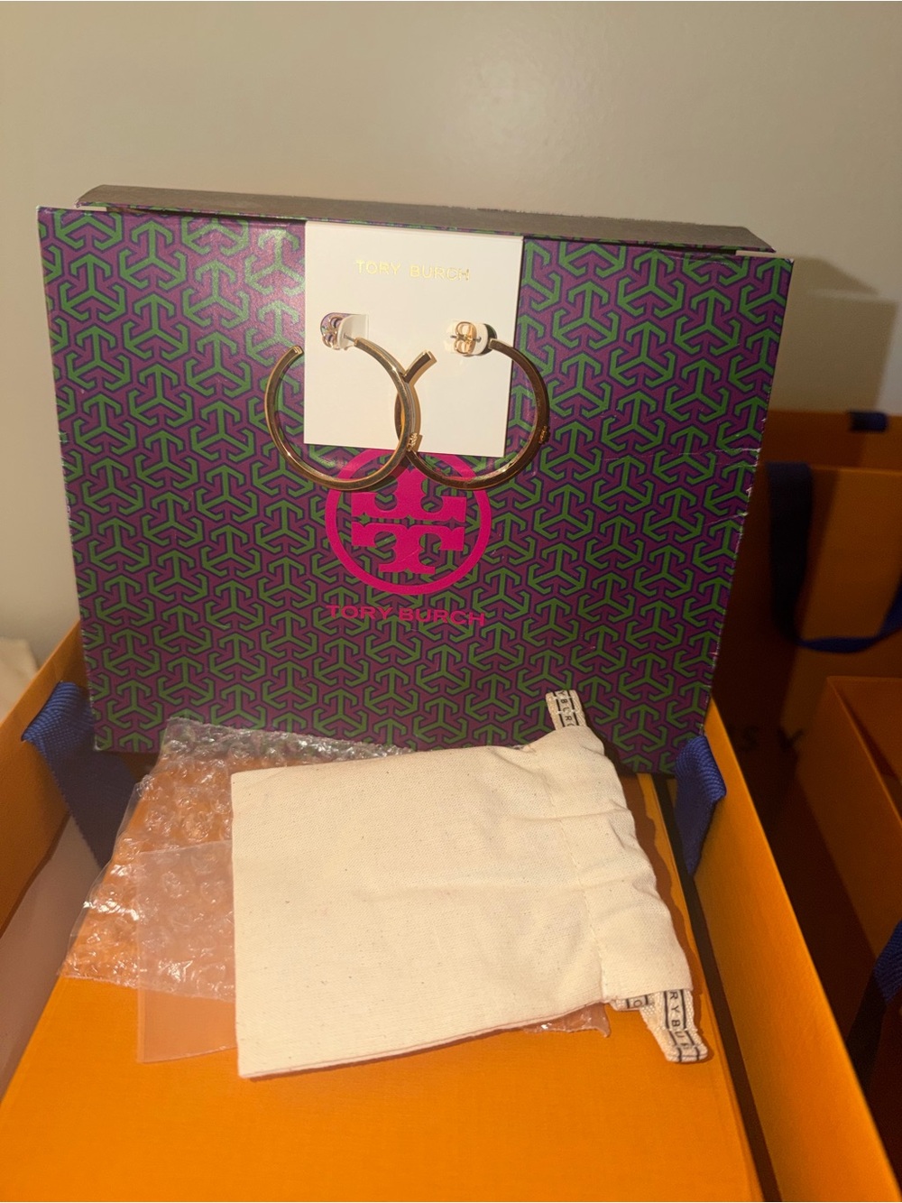 Tory Burch Gold-Tone Hoop Earrings with TB Detail